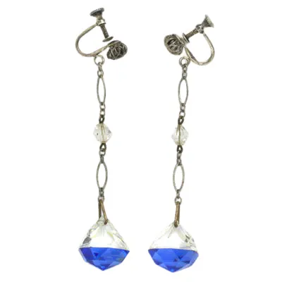 Sapphire Bi-color Bead Art Deco Pendant Earrings