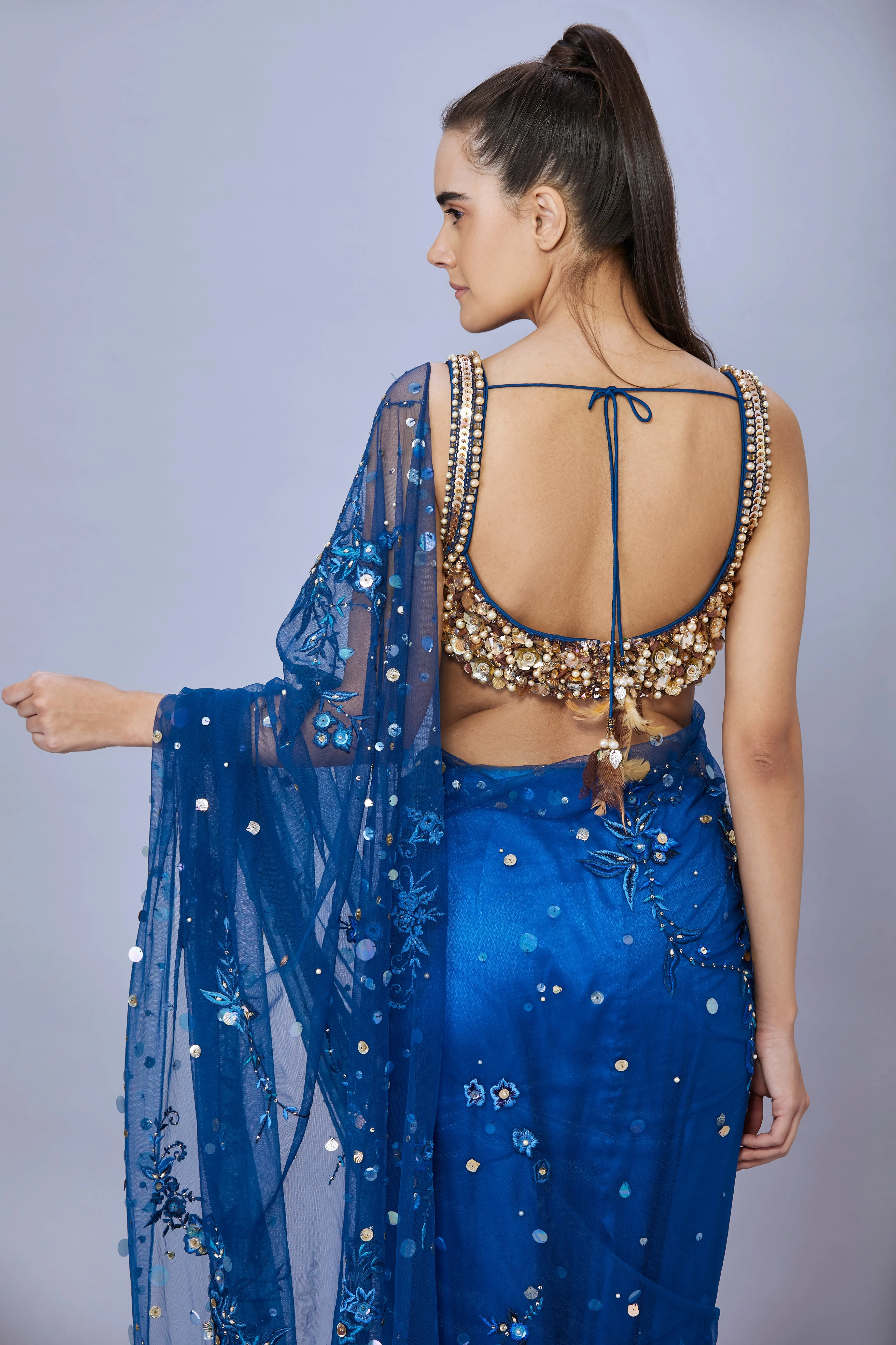 Sapphire Blue  blouse with gold embroidered