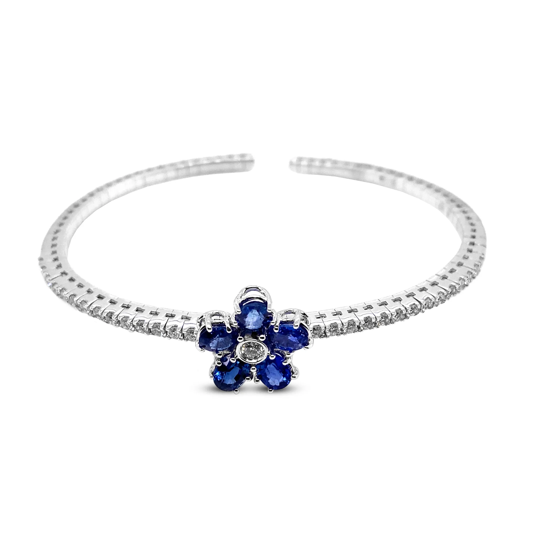 Sapphire Flower Bangle Bracelet