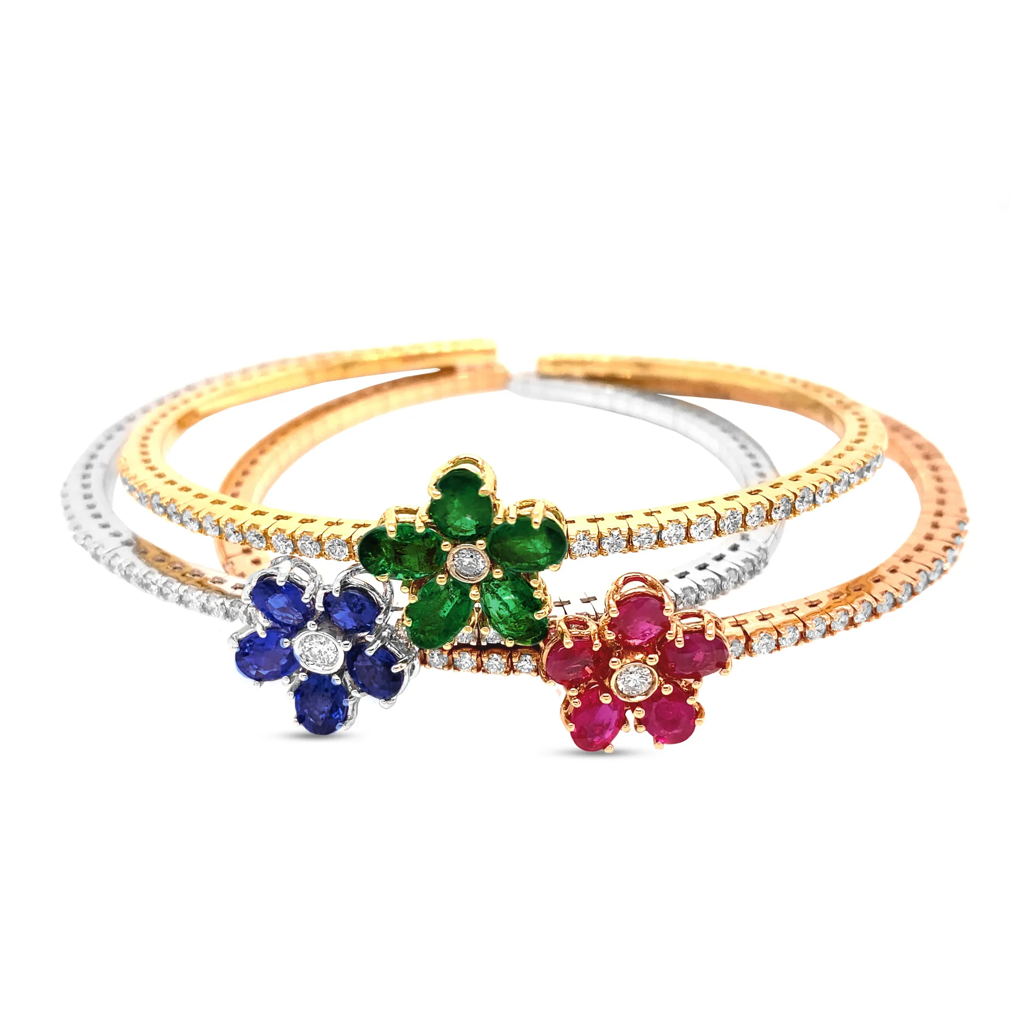 Sapphire Flower Bangle Bracelet