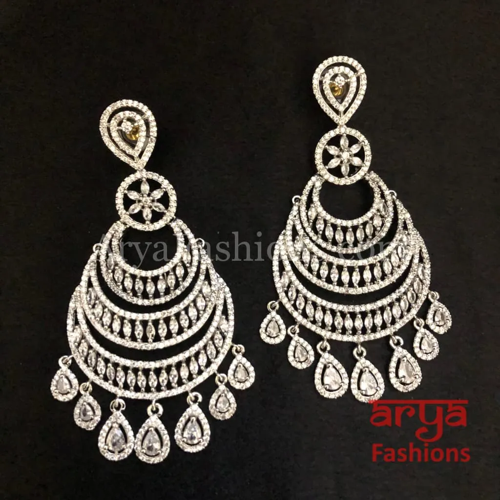 Shaheen CZ Chandbali Earrings Rose Gold/Silver finish