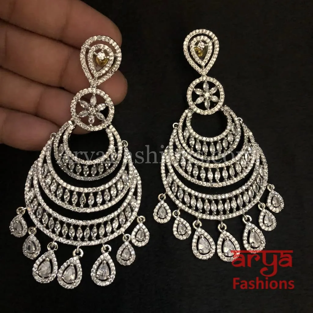 Shaheen CZ Chandbali Earrings Rose Gold/Silver finish