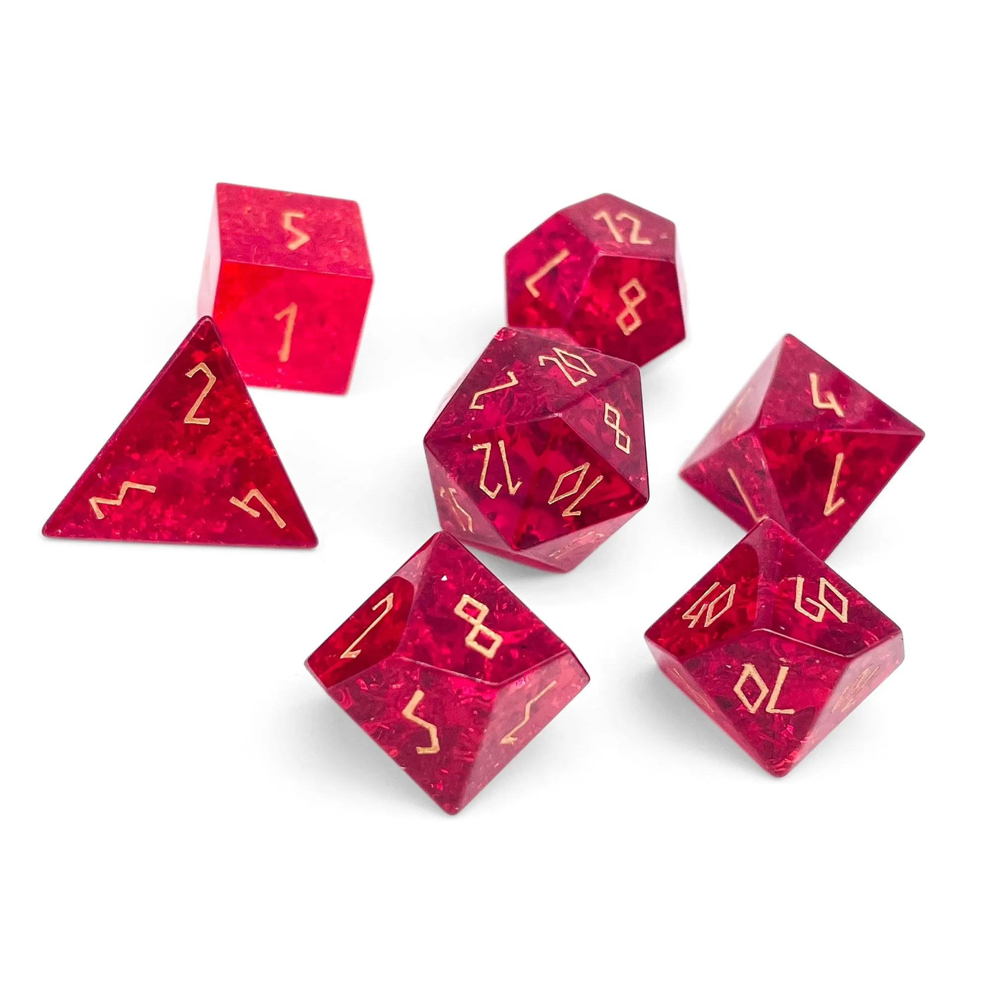 Shattered Zircon Garnet - 7 Piece RPG Set Zircon Glass Dice