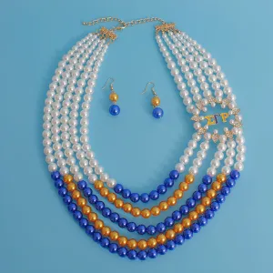 Sigma Gamma Rho Necklace Mix Blue Gold Pearl Sigma Set for Women