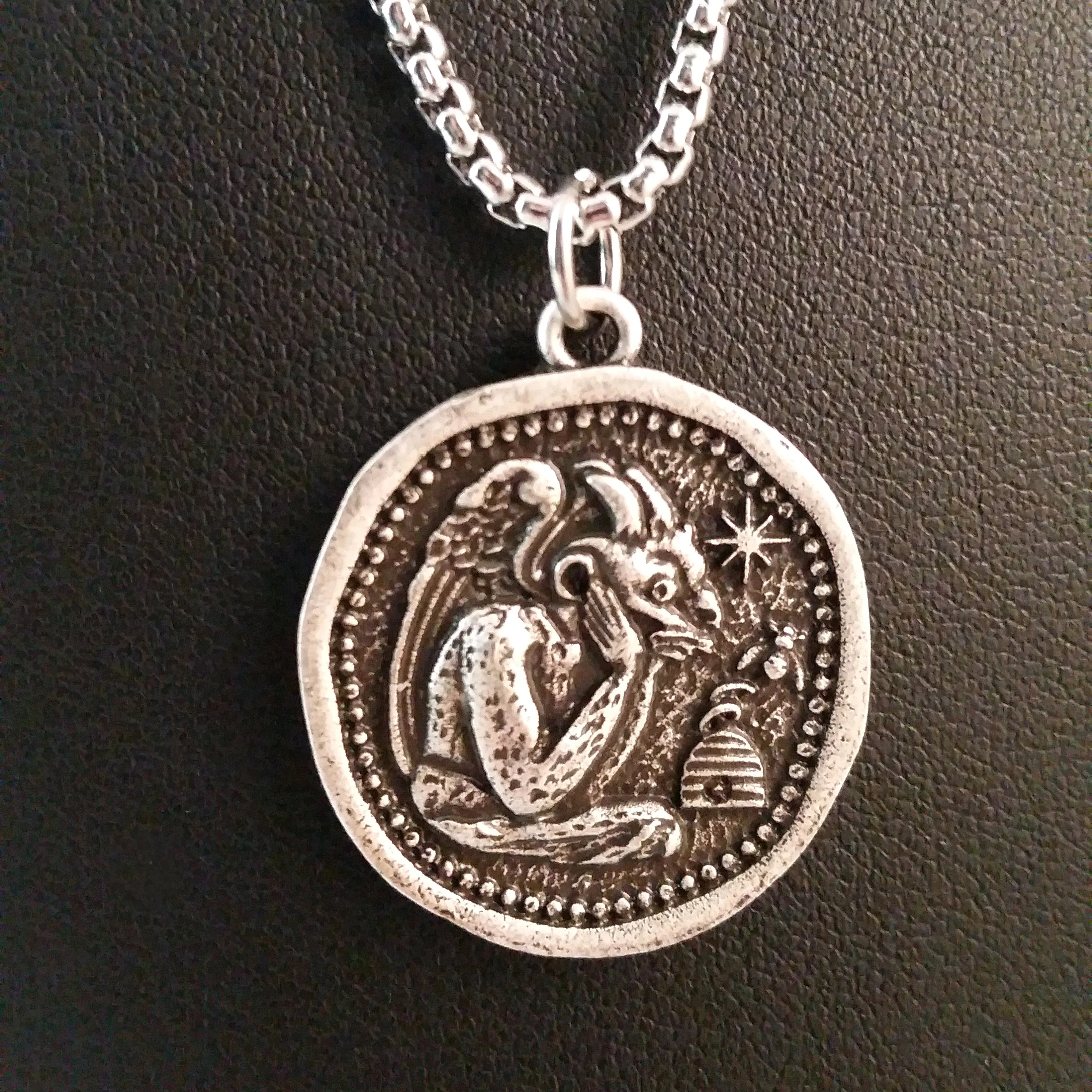 Silver Coin Necklace Gargoyle Gothic French