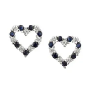 Silver CZ and Sapphire open heart stud earrings