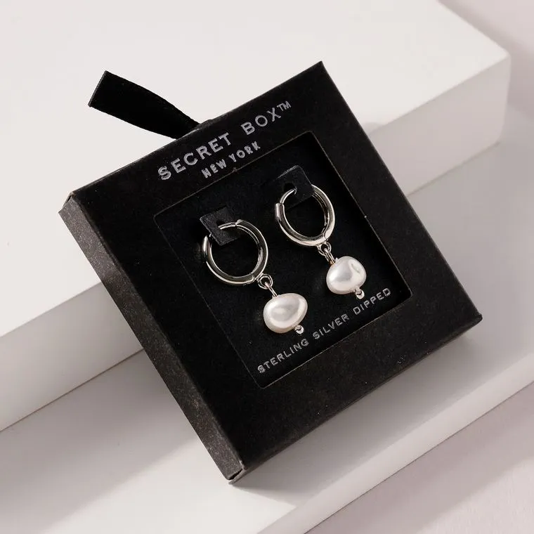 Silver Dip Hoop Pearl Earrings