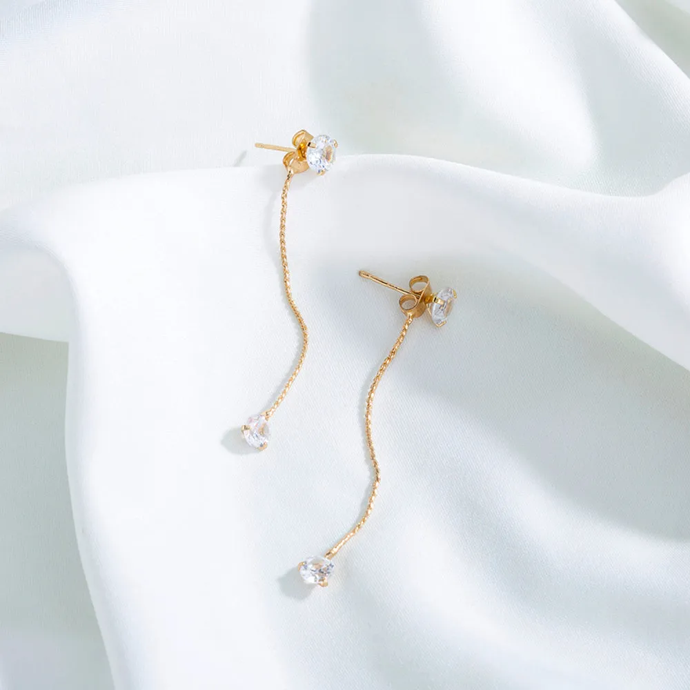 Simple gold with two elegant white zircon earrings