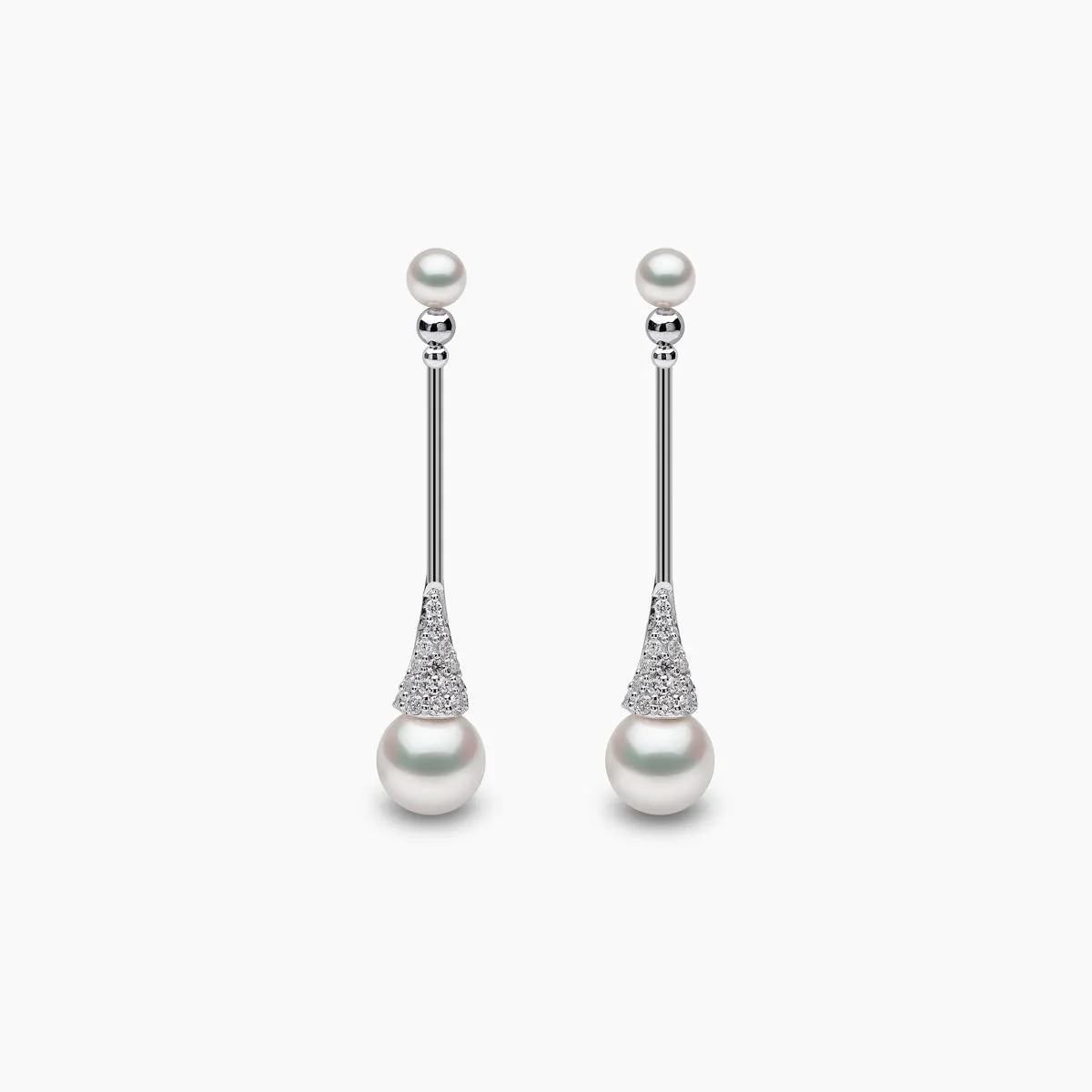 Sleek 18K Gold Double Pearl and Diamond Earrings