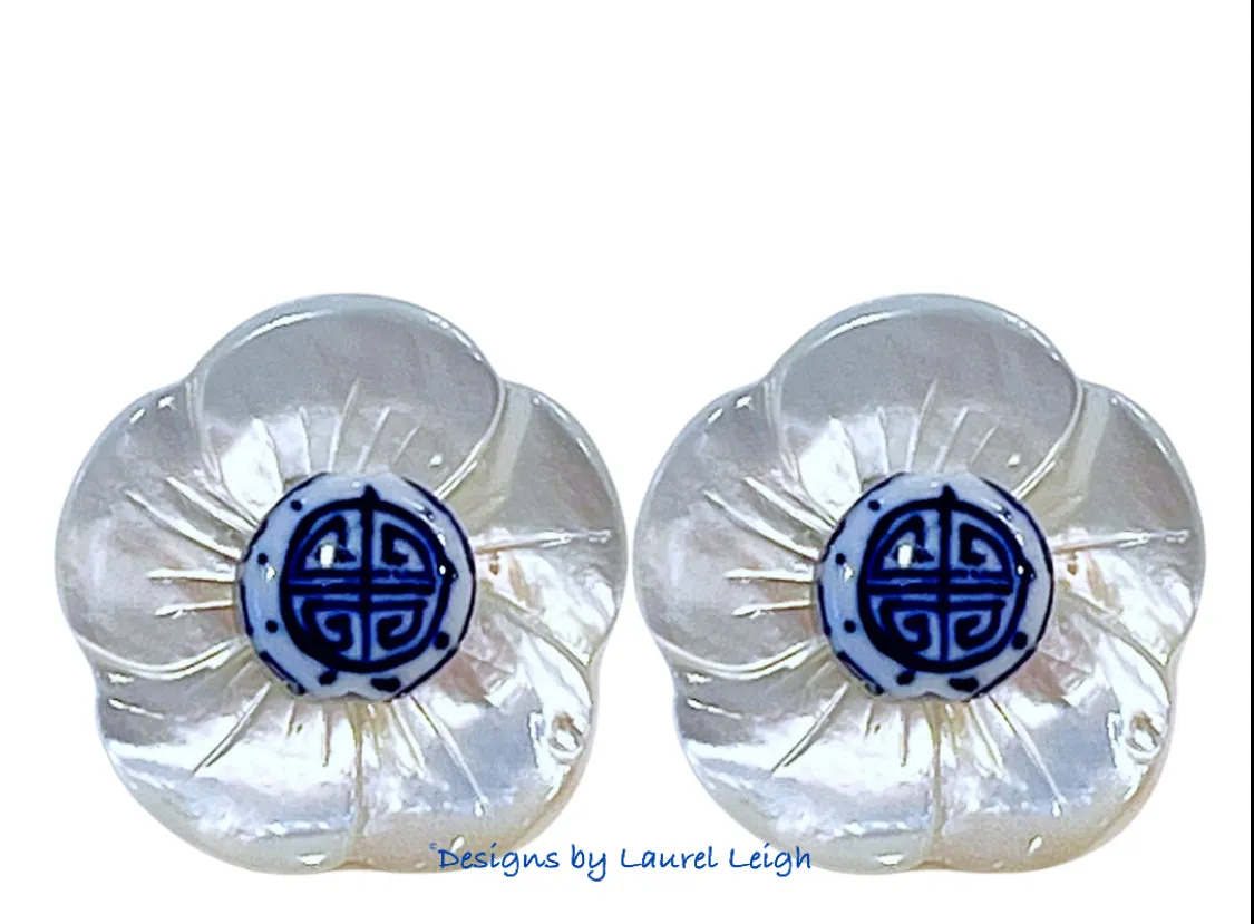 Small Floral Chinoiserie Coin Bead Earrings