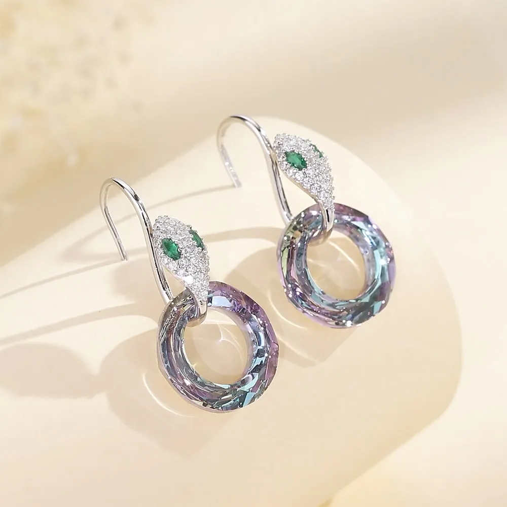 Snake & Crystal Earrings Women Jewelry