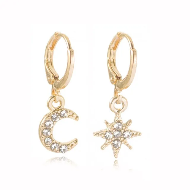 Star and Moon Drop Earrings