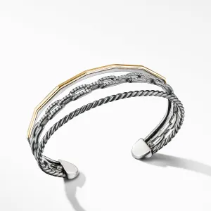 Stax Three-Row Cuff Bracelet in Blackened Silver with Diamonds