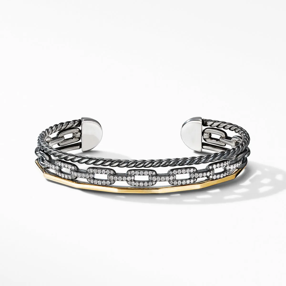 Stax Three-Row Cuff Bracelet in Blackened Silver with Diamonds