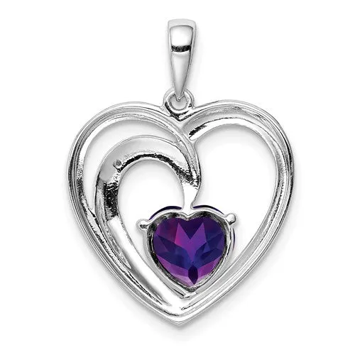 Sterling Silver Amethyst & Diamond Heart Pendant