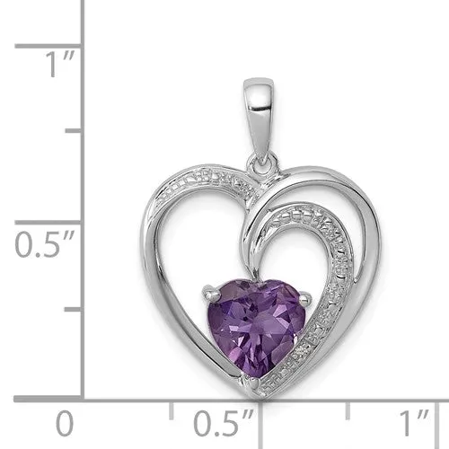 Sterling Silver Amethyst & Diamond Heart Pendant