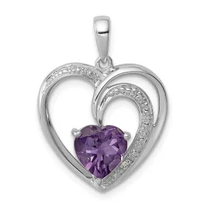 Sterling Silver Amethyst & Diamond Heart Pendant