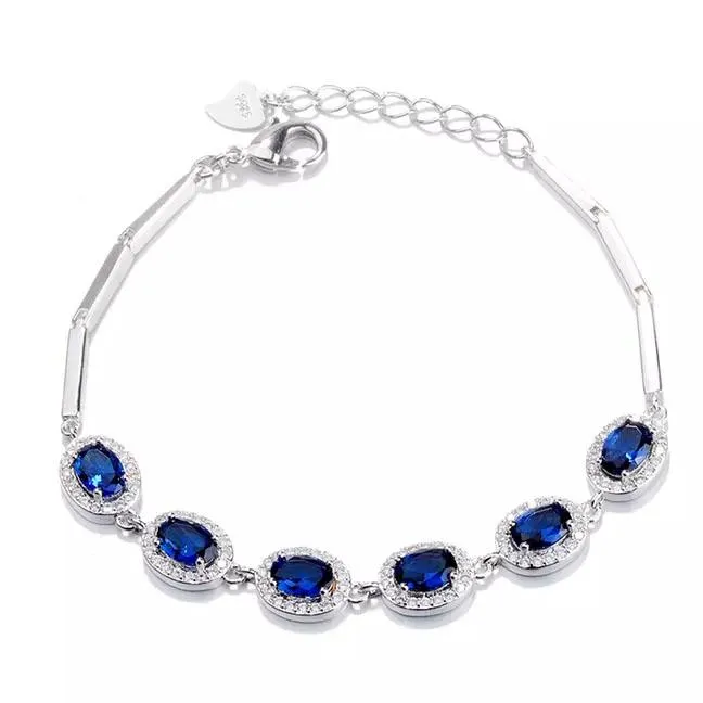 Sterling Silver and Sapphire Oval Cut Halo Bracelet