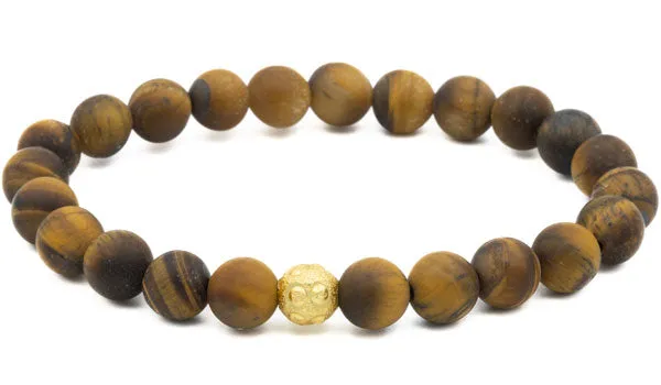 Sterling Silver Gold Matte Tigers Eye Balinese Natural Gemstone Bracelet