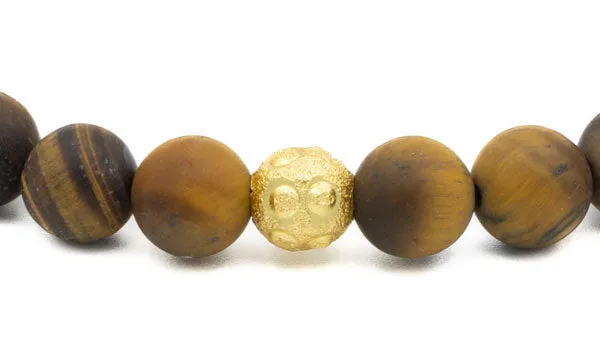 Sterling Silver Gold Matte Tigers Eye Balinese Natural Gemstone Bracelet