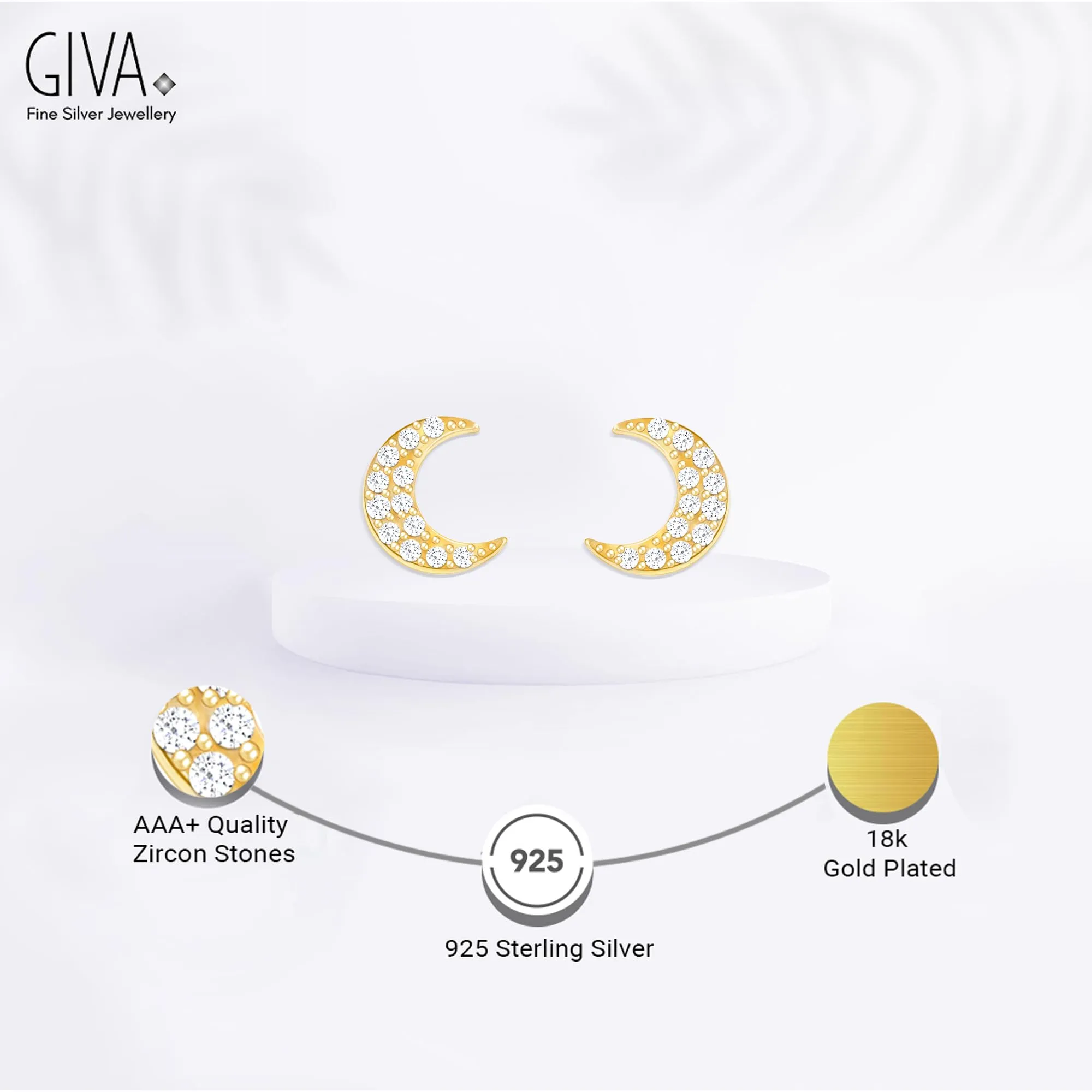 Sterling Silver Hypoallergenic 18k Gold Plated Stud Earrings