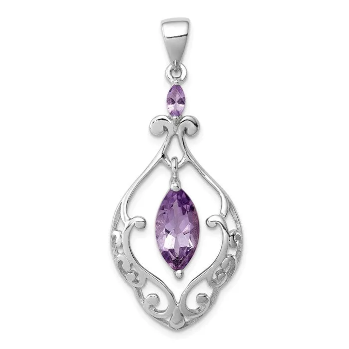 Sterling Silver Marquise Amethyst Filigree Pendant