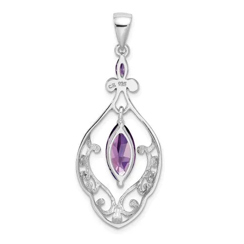 Sterling Silver Marquise Amethyst Filigree Pendant