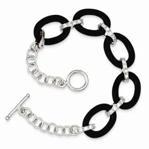 Sterling Silver Onyx & Cz Bracelet