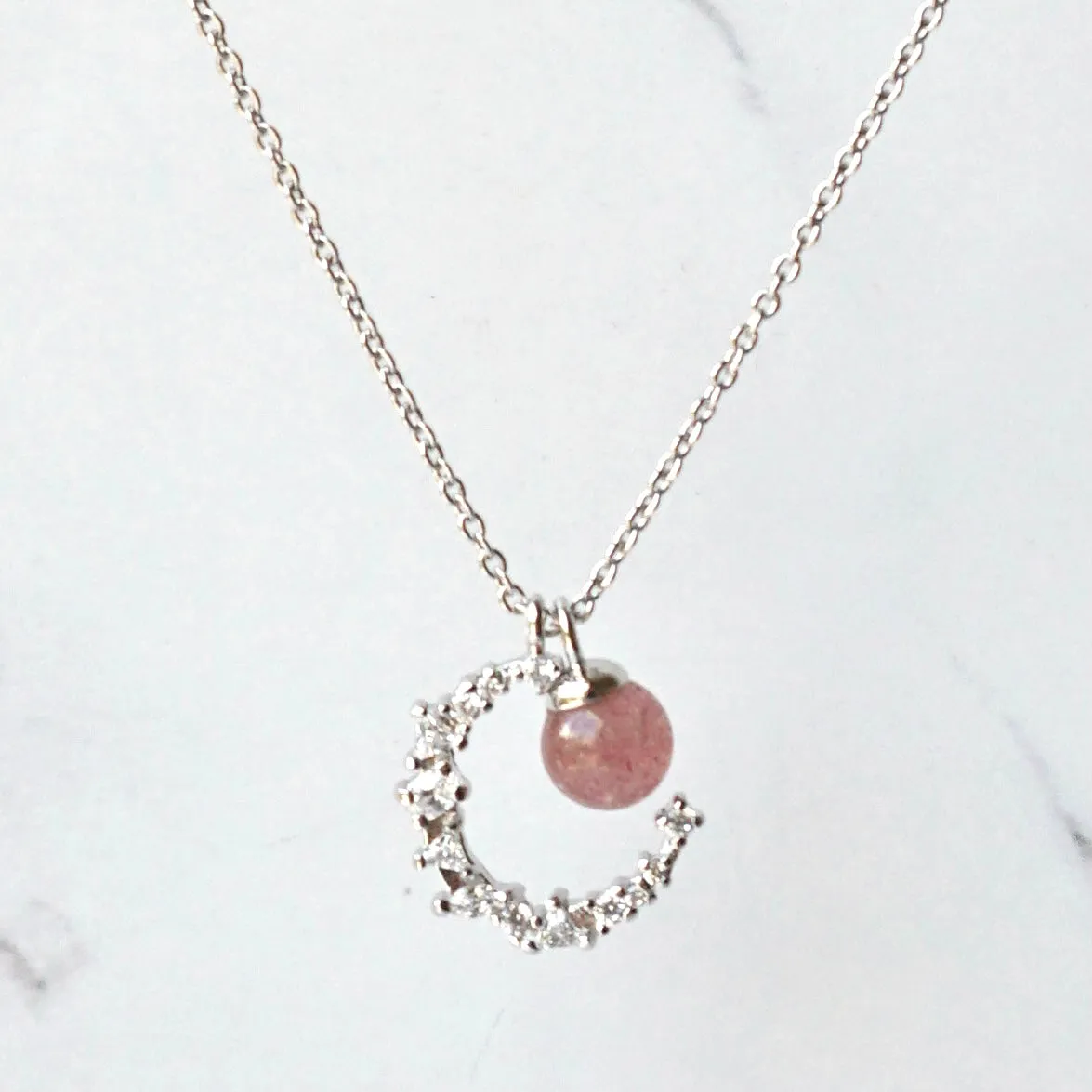 Strawberry Crystal Moon Pendant Necklace