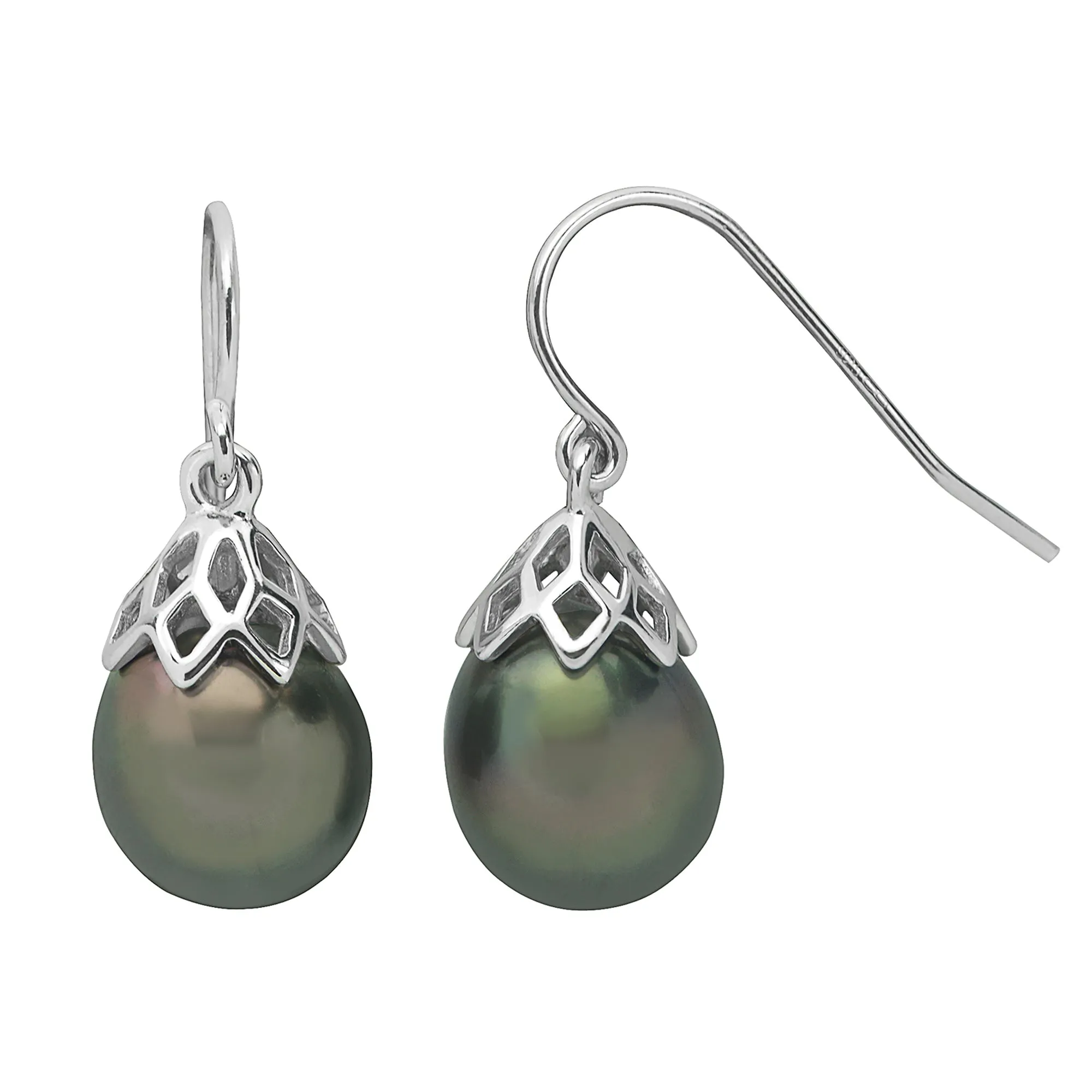 Tahitian Pearl Sterling Silver Drop Earrings