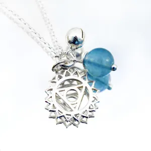 Throat Chakra Symbol Necklace with Blue Fluorite