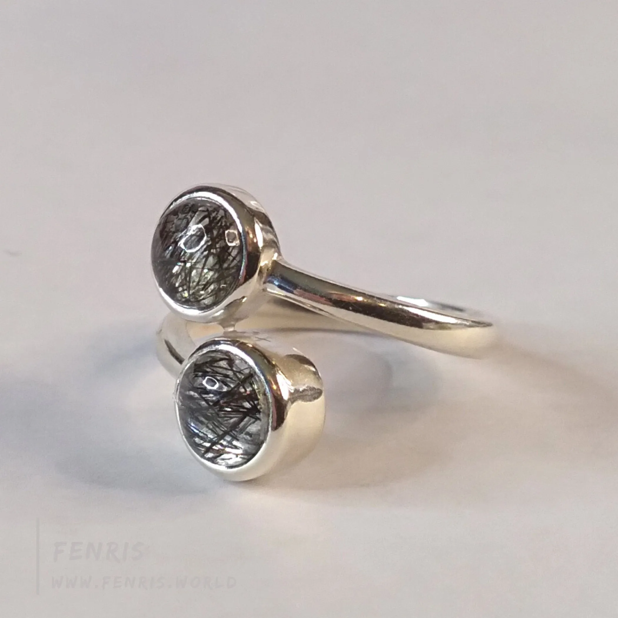 Tourmalinated Quartz 925 Sterling Silver Wrap Ring - Fenris