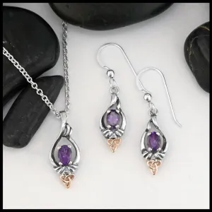 Trinity Knot Pendant and Earring set with Amethyst