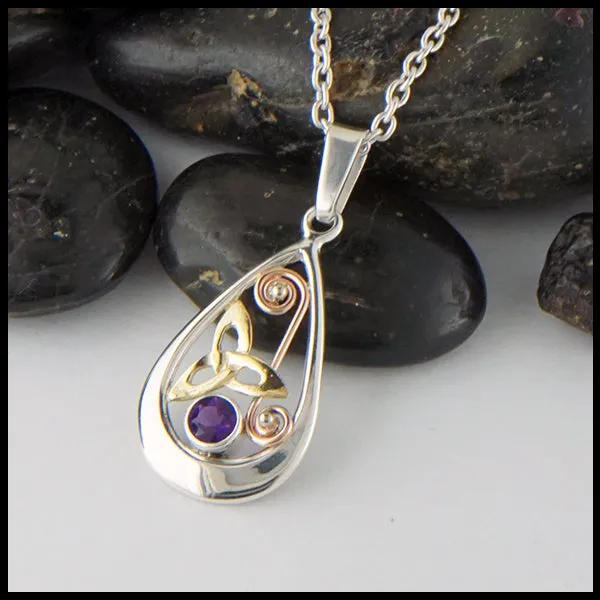 Triquetra Pendant in Silver and Gold with Amethyst