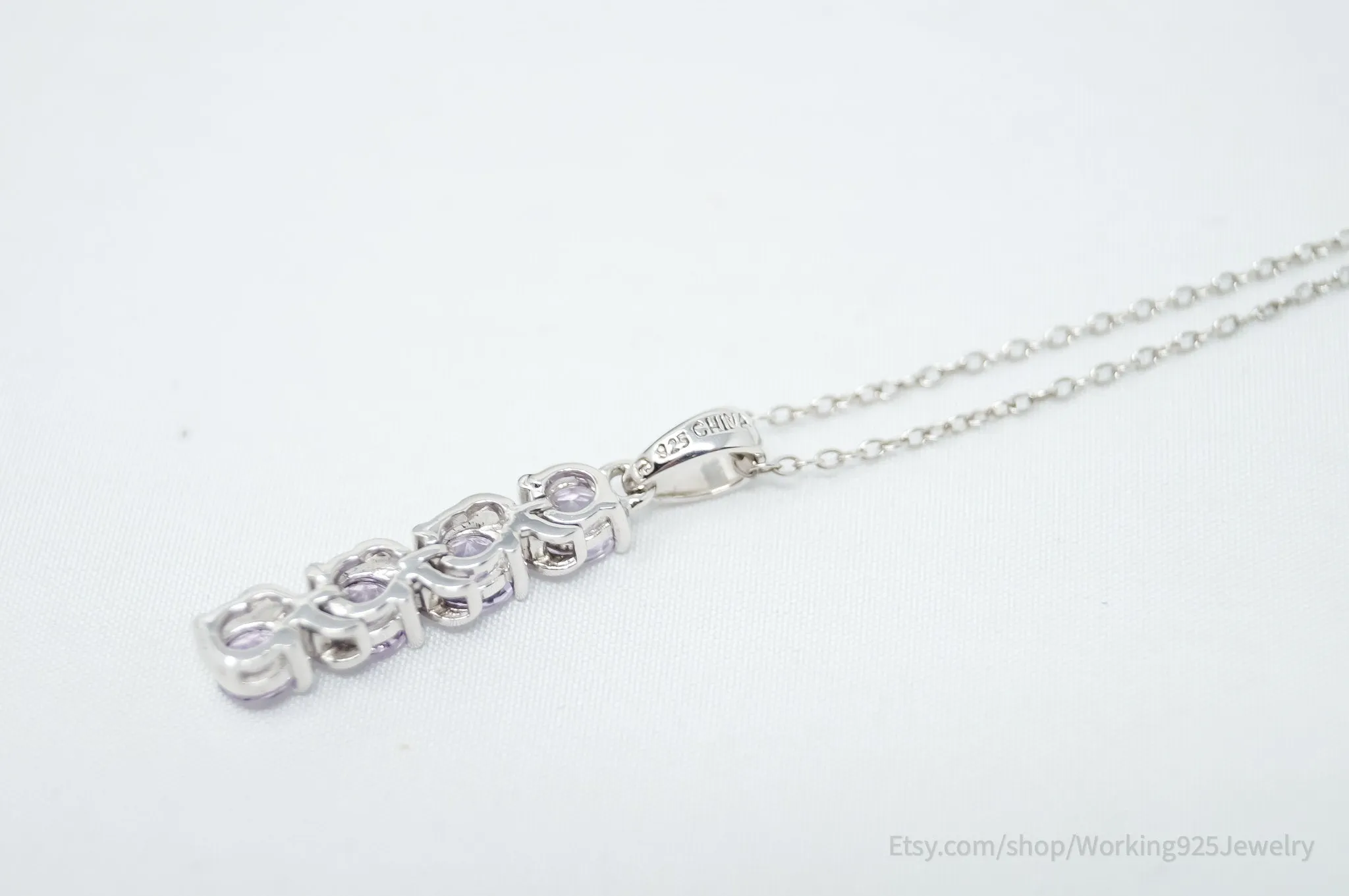 Vintage Amethyst Art Deco Sterling Silver Long Chain Necklace