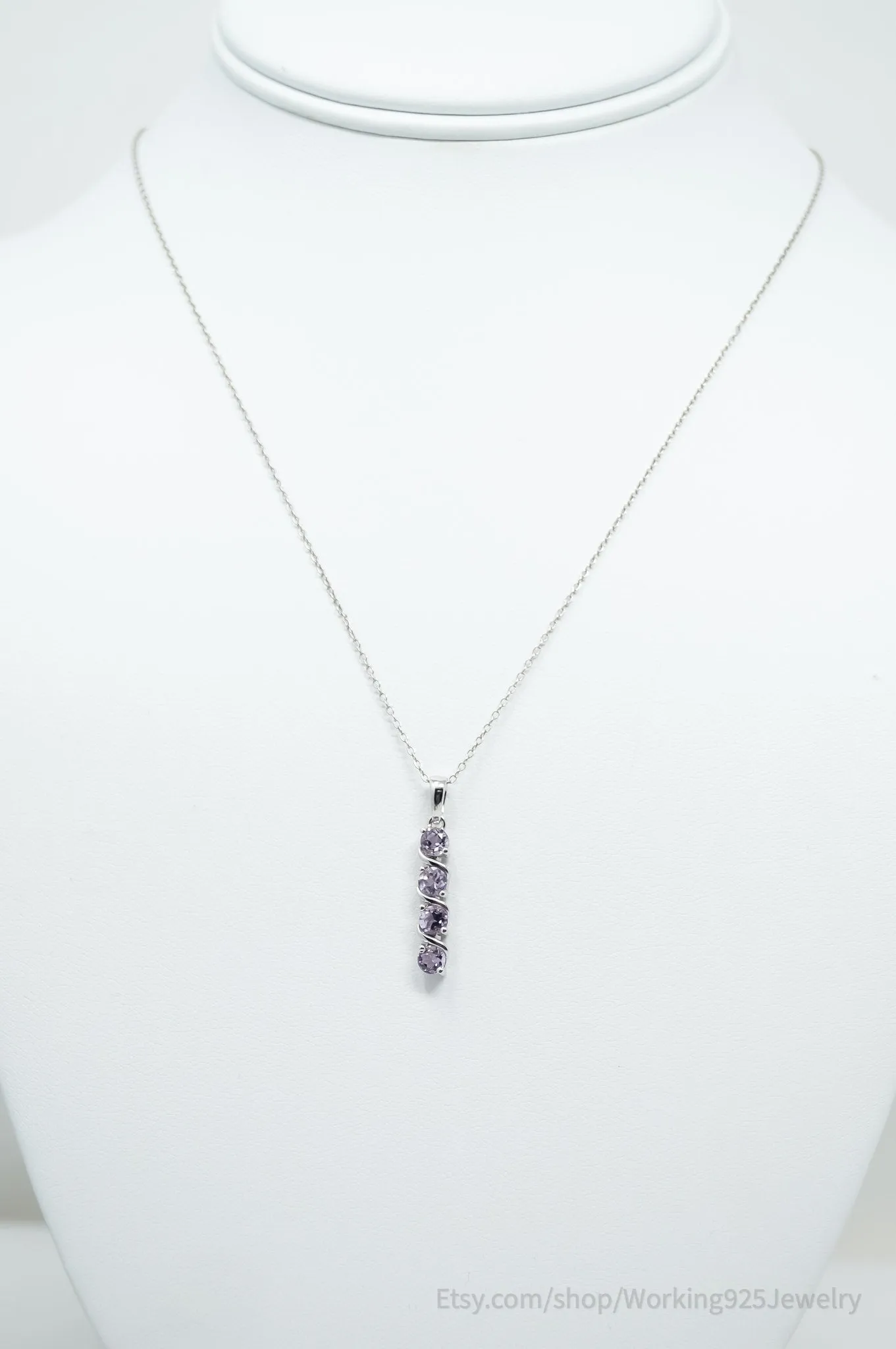 Vintage Amethyst Art Deco Sterling Silver Long Chain Necklace