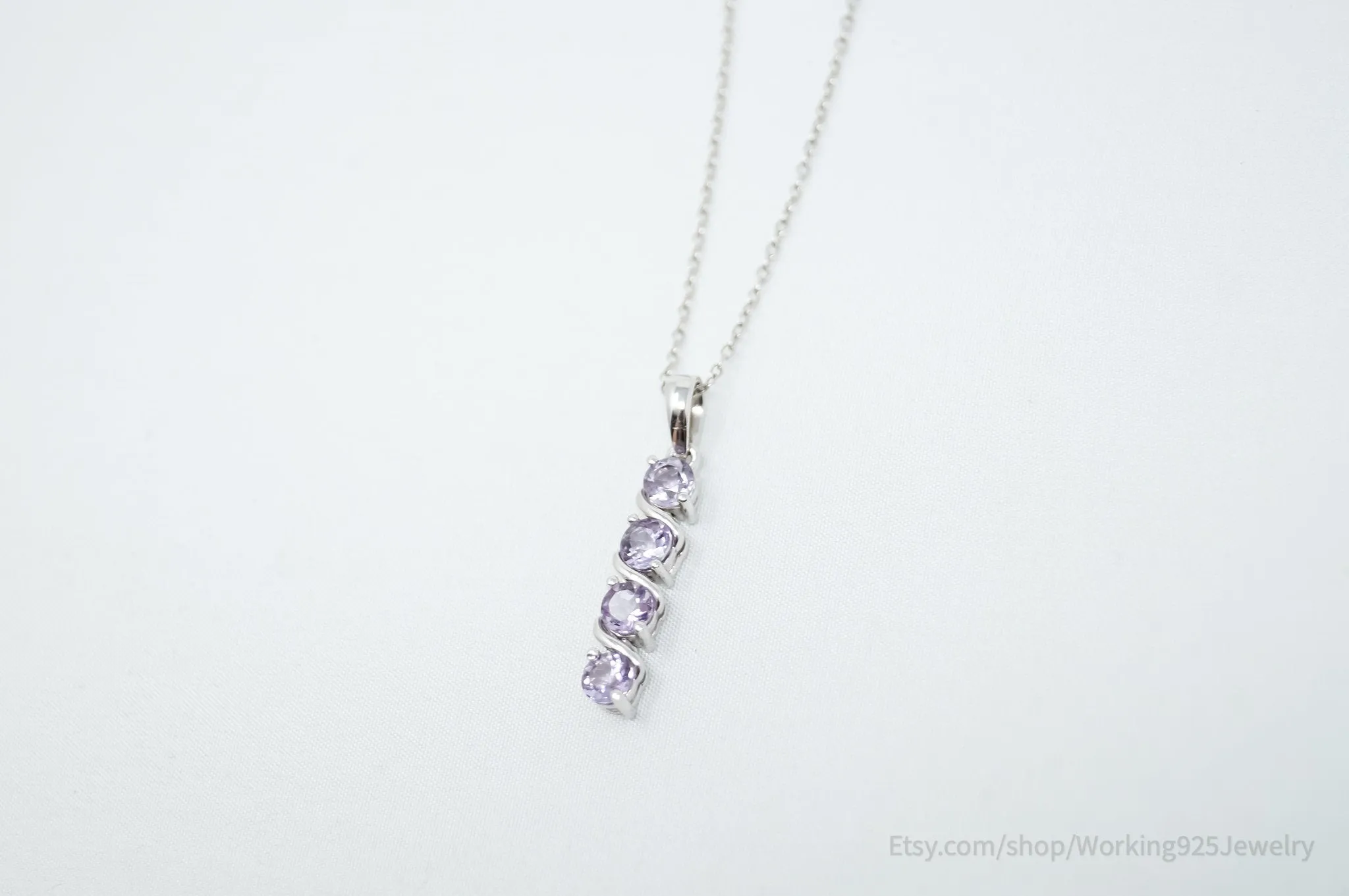 Vintage Amethyst Art Deco Sterling Silver Long Chain Necklace