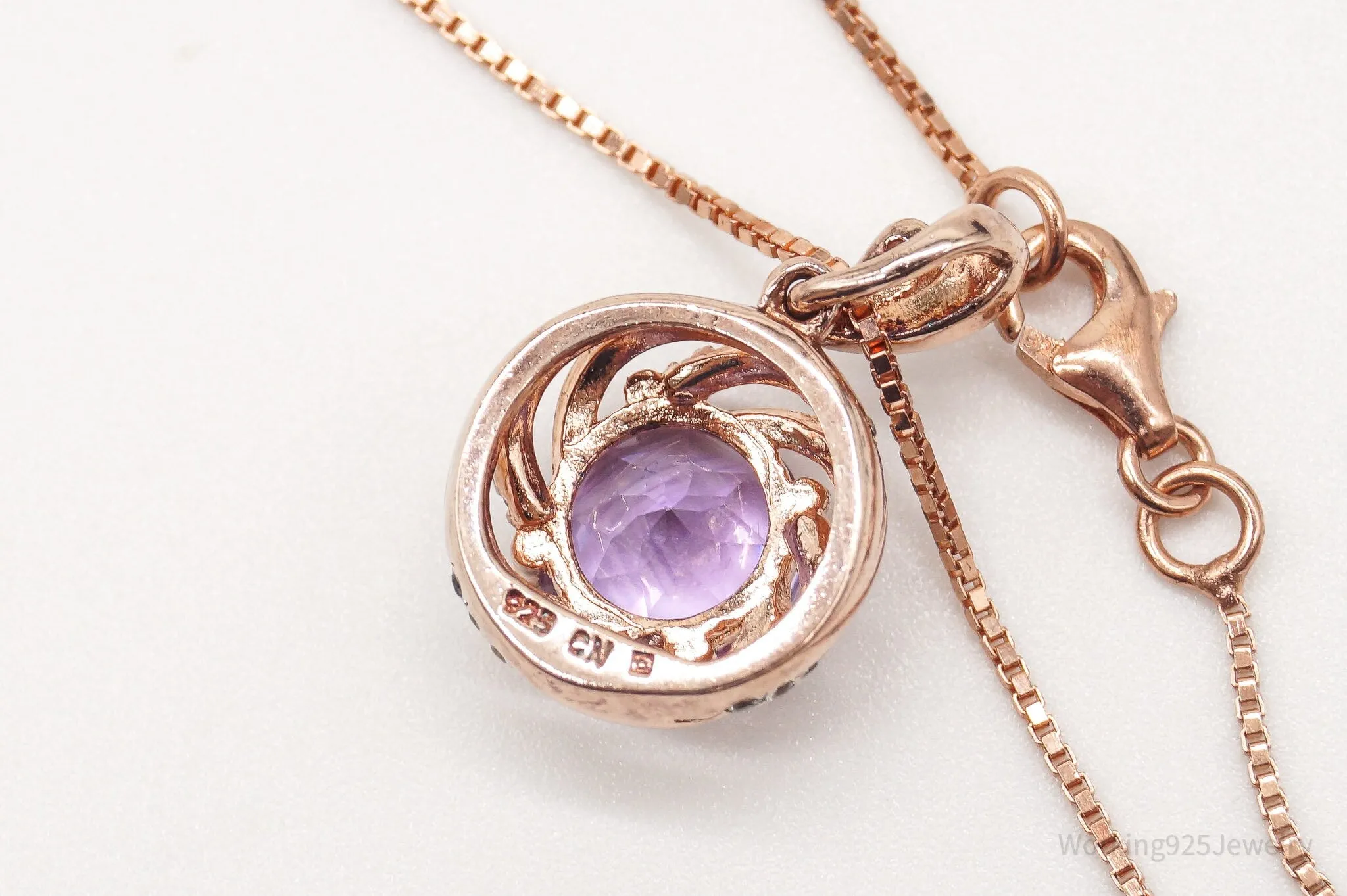 Vintage Amethyst Cubic Zirconia Rose Gold Vermeil Sterling Silver Necklace