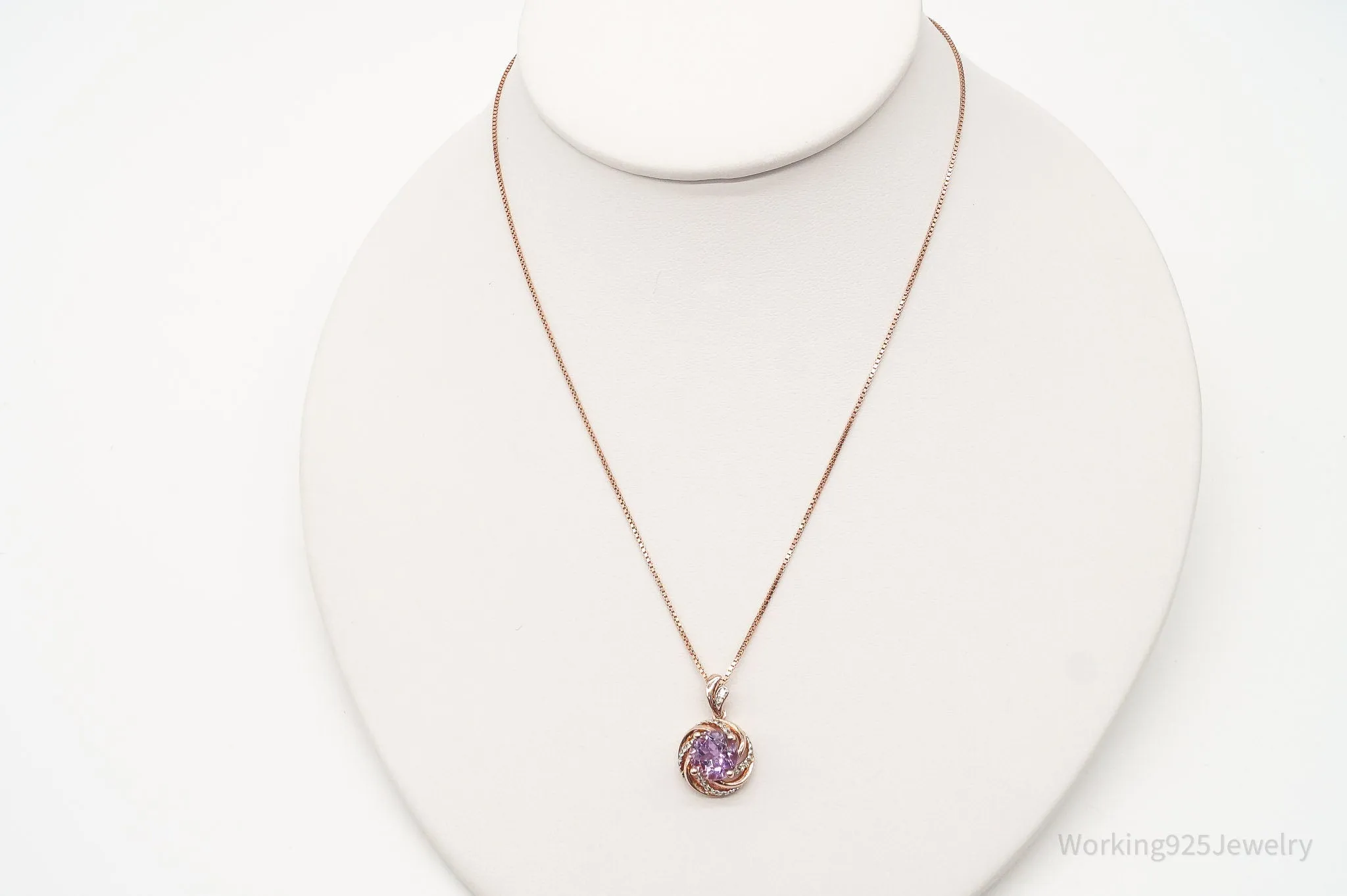 Vintage Amethyst Cubic Zirconia Rose Gold Vermeil Sterling Silver Necklace