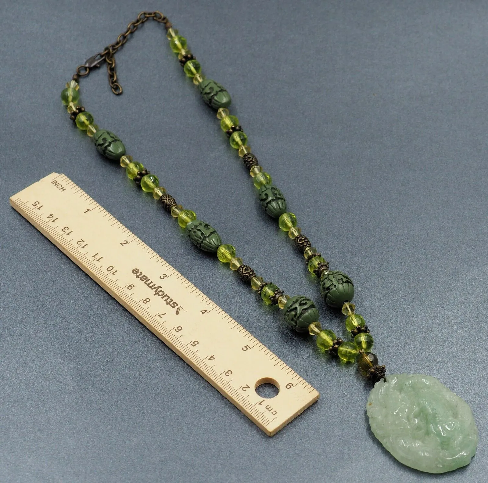 Vintage Aventurine Quartz, Glass & Plastic Necklace