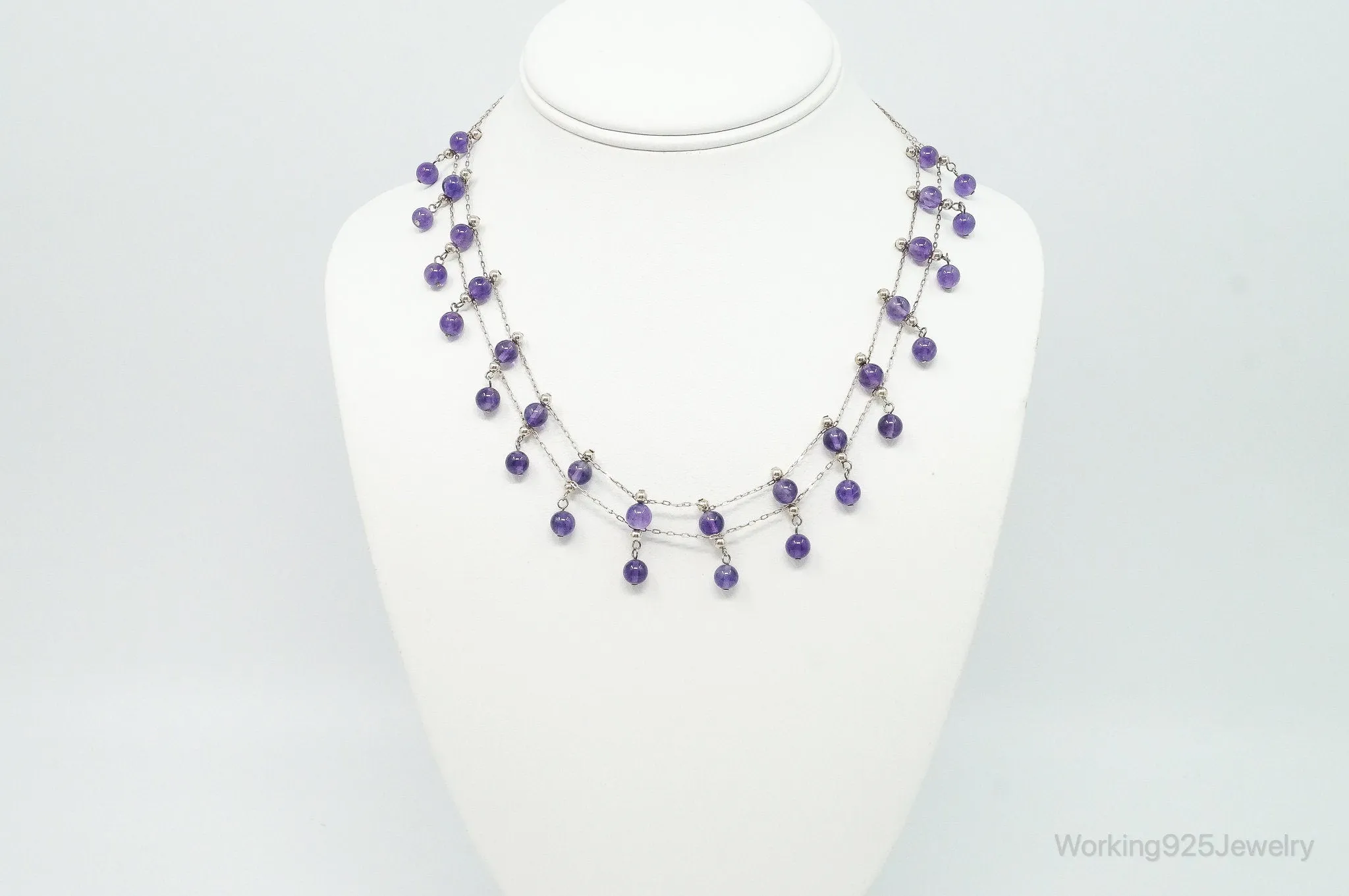 Vintage Double Strand Amethyst Sterling Silver Necklace