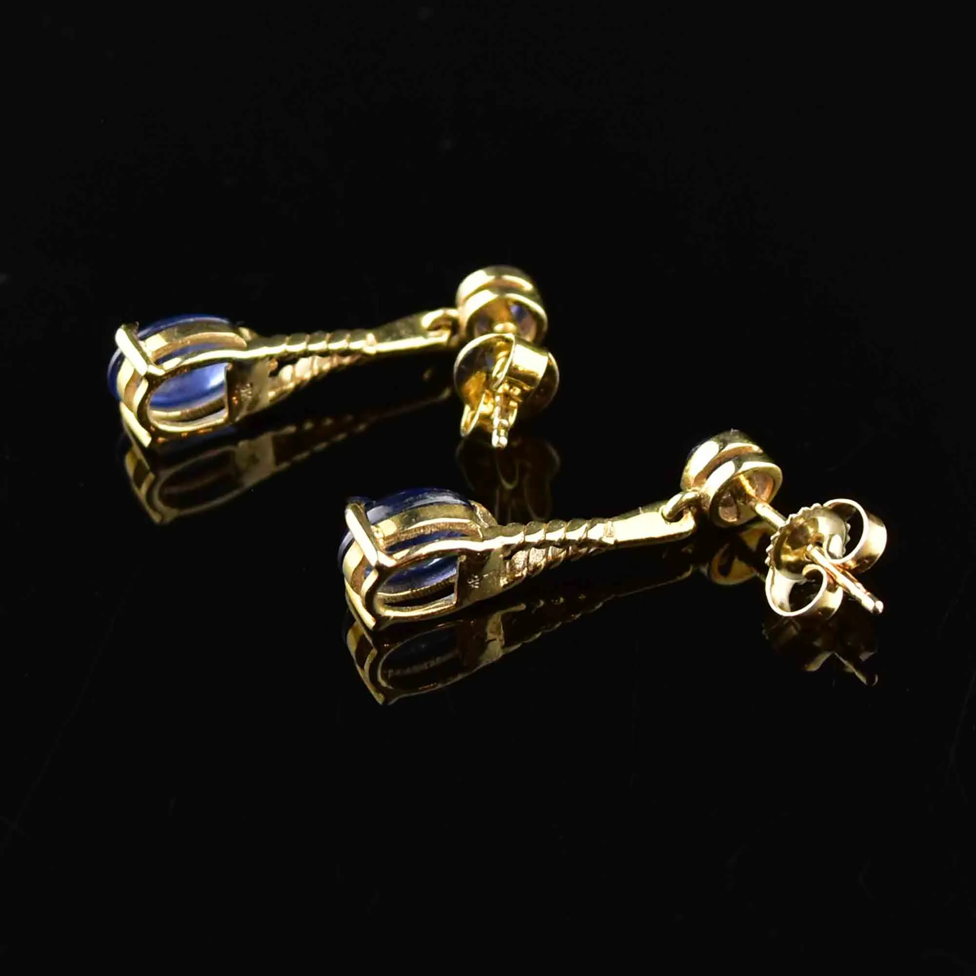 Vintage Gold Sapphire Cabochon Stud Drop Earrings