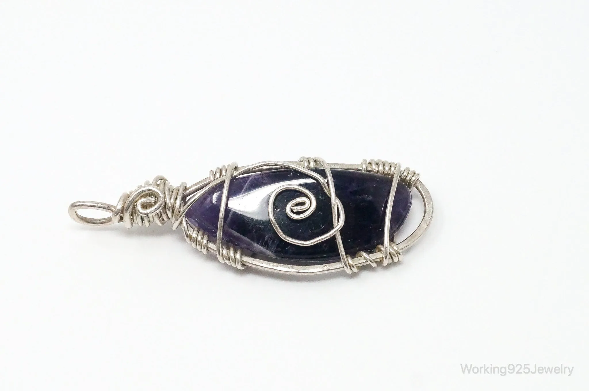 Vintage Large Amethyst Sterling Silver Necklace Pendant