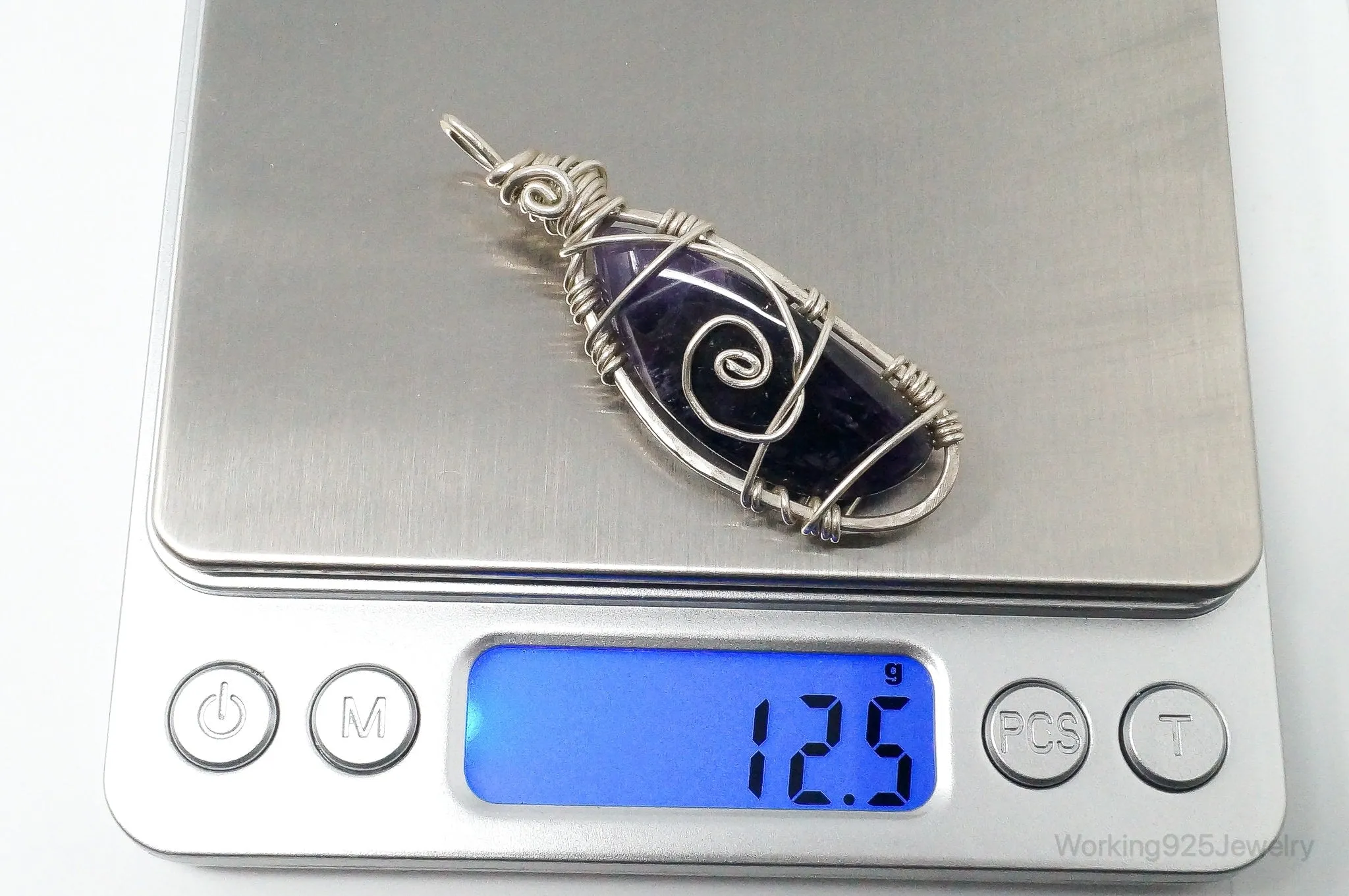 Vintage Large Amethyst Sterling Silver Necklace Pendant