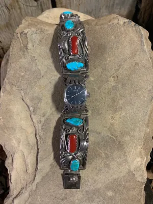 Vintage turquoise & coral watch