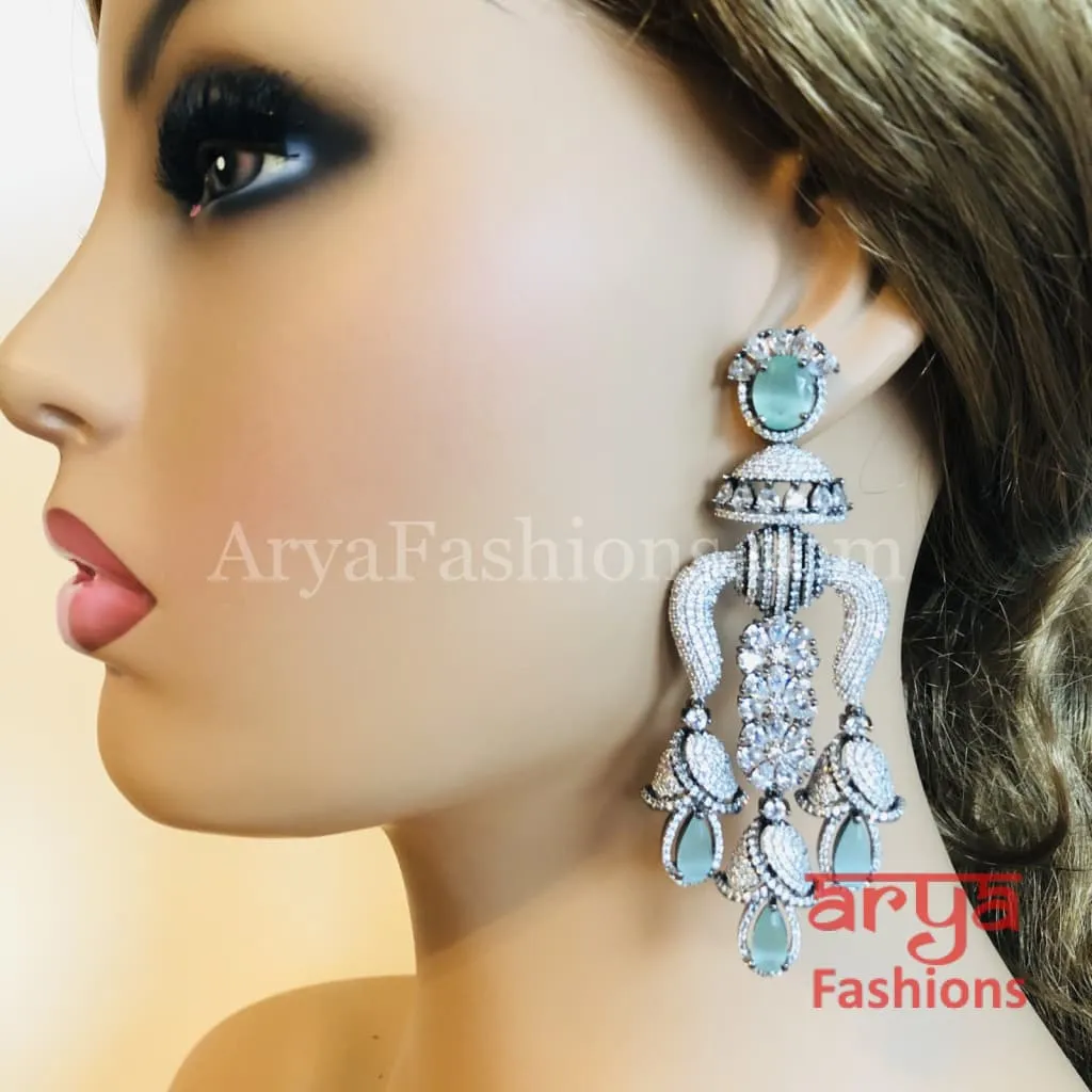 Viva CZ Mint Green Designer Fusion Earrings