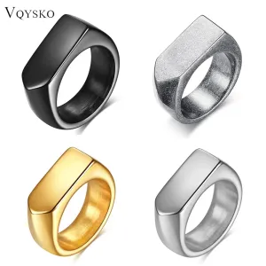 VQYSKO Men's Seal Ring Rectangular Glossy Ring Grey Men's Personalized Custom Stainless Steel Ring