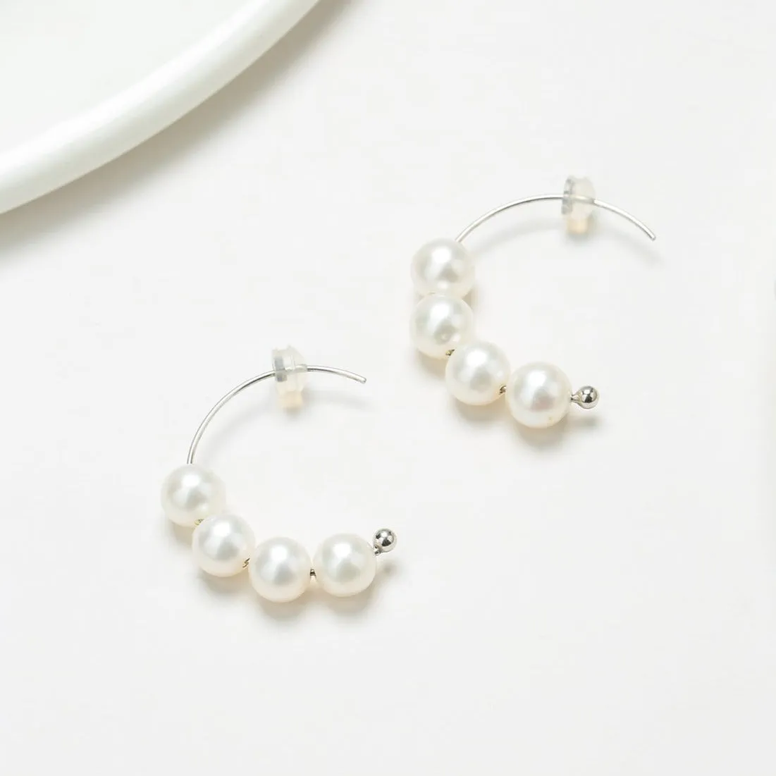 White Freshwater Pearl Hoop Renee Earrings