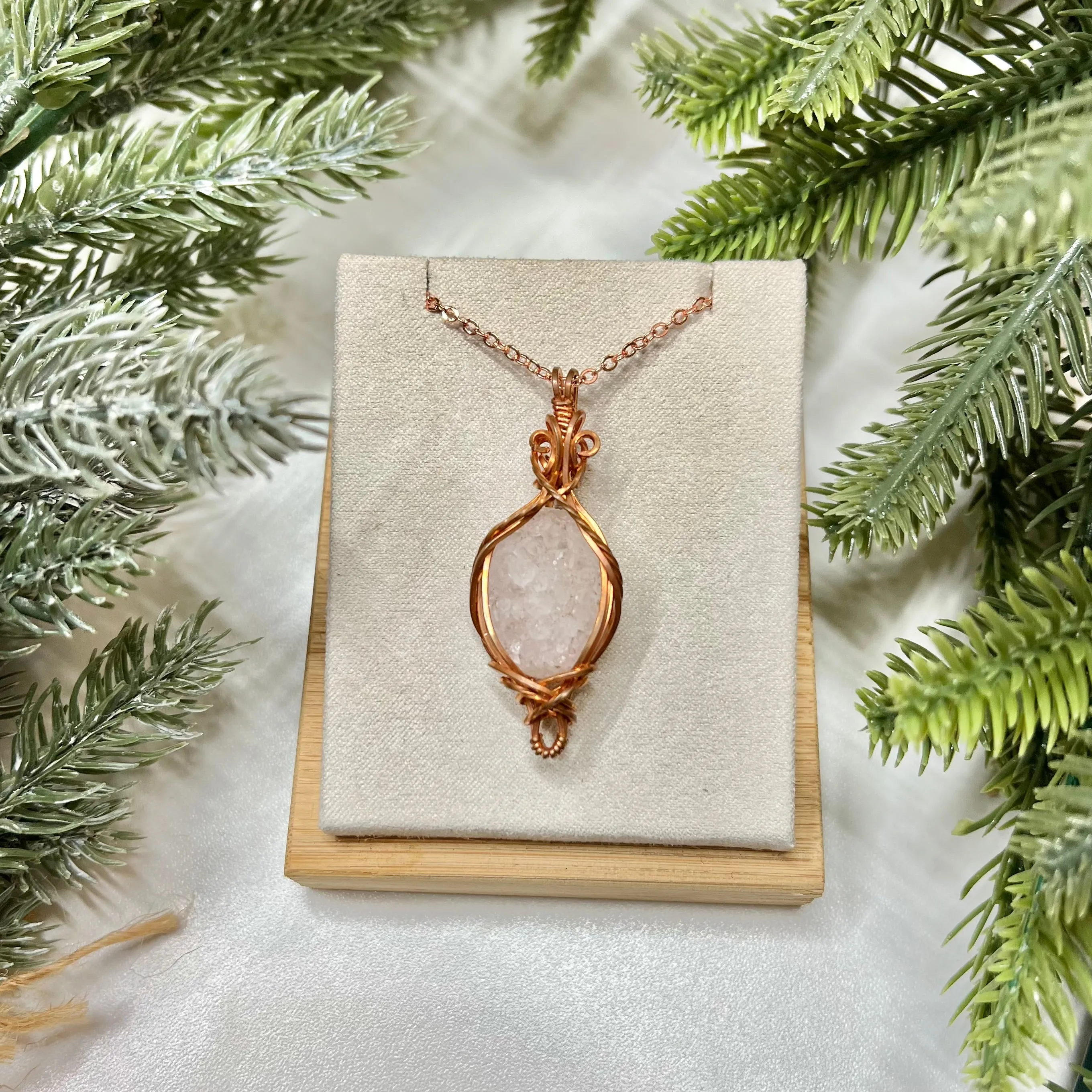 Wire-Wrapped Druzy Quartz Necklace