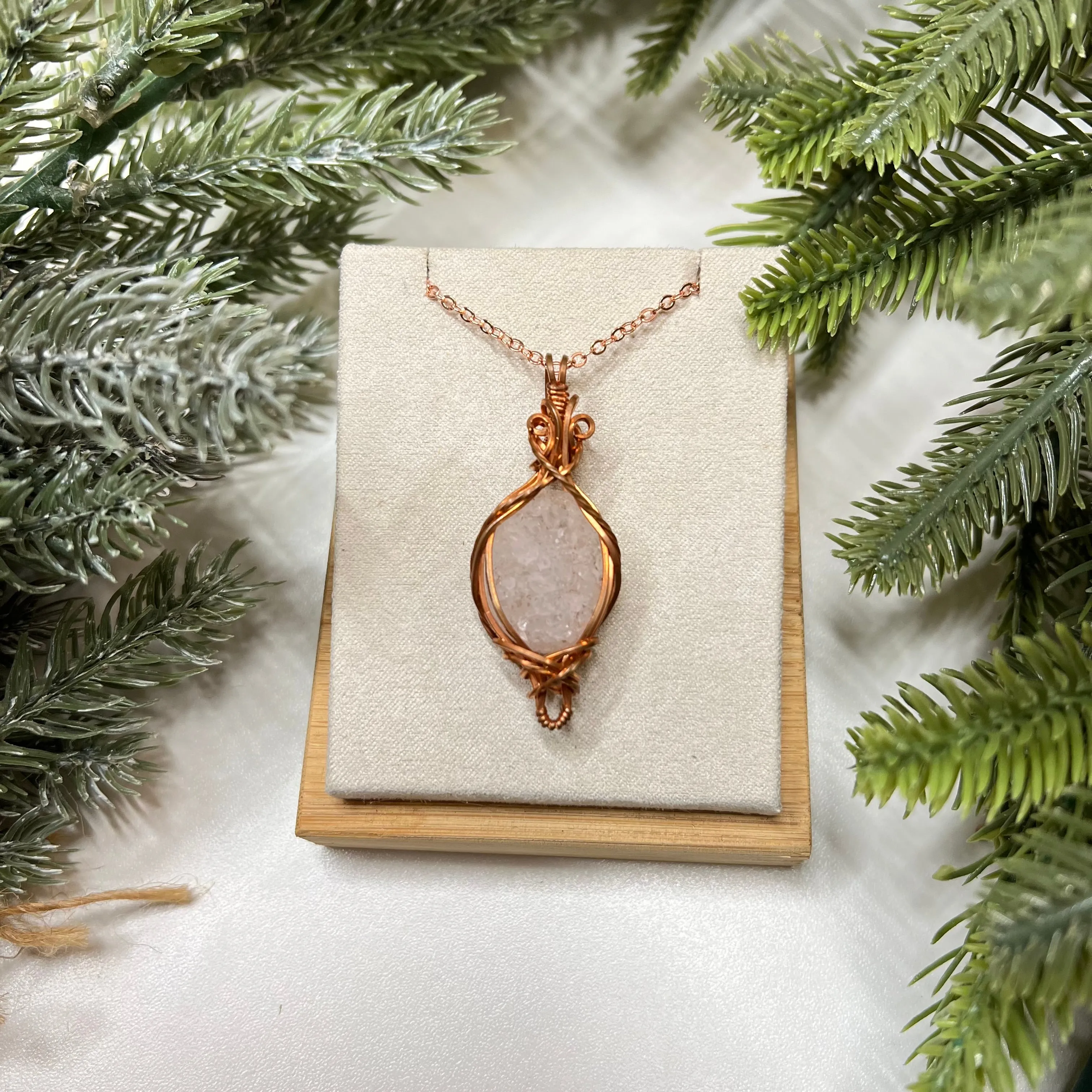 Wire-Wrapped Druzy Quartz Necklace